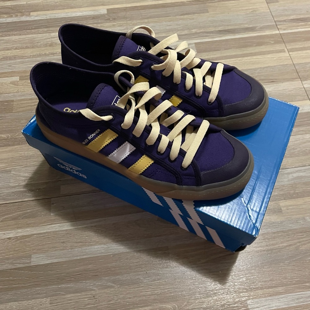adidas rare Wales Bonner Nizza Purple Yellow Striped Gum Sole Canvas Sneakers - Picture 3 of 10